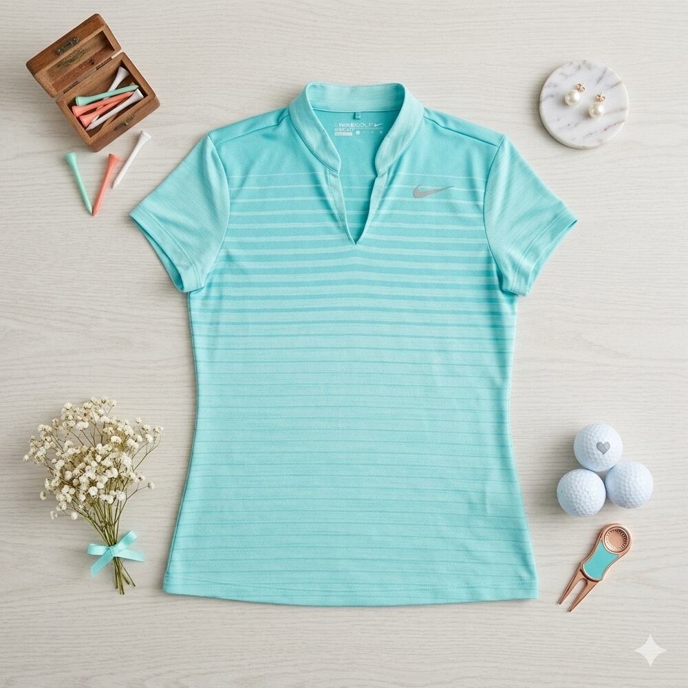 Nike Golf Dri-Fit Short Sleeve Striped Polo Shirt Teal Mint Green Women’s Small